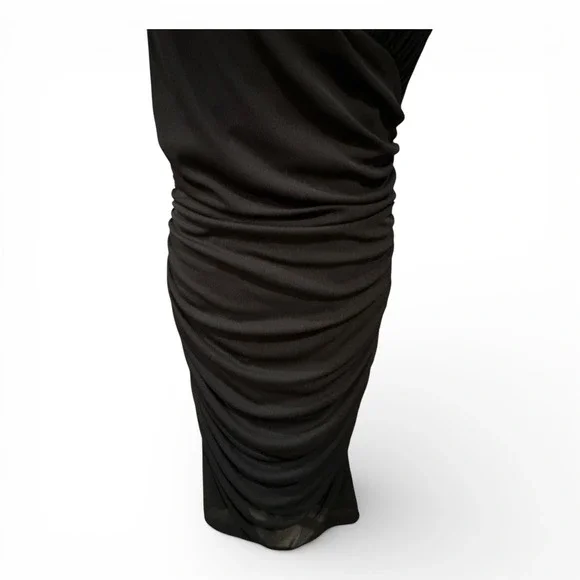 David Meister Black Ruched Cocktail Dress Size 10 Asymmetrical Neckline LBD - Picture 6 of 12